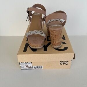 NWT Madden NYC  Braided Rhinestone Wedge Brush Sandals Size 8.5